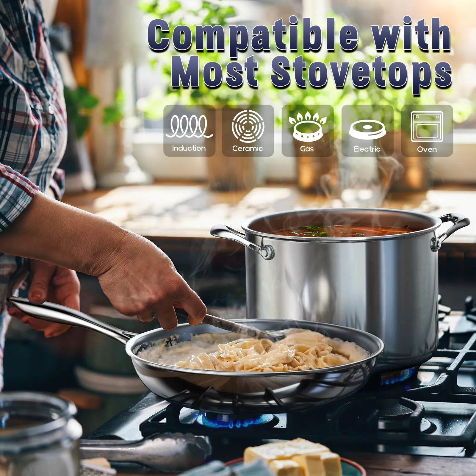 Cooks Standard Stainless Steel Kitchen Cookware Sets 10-Piece, Multi-Ply Full Clad Pots and Pans Cooking Set with Stay-Cool Handles, Dishwasher Safe, Oven Safe 500°F, Silver