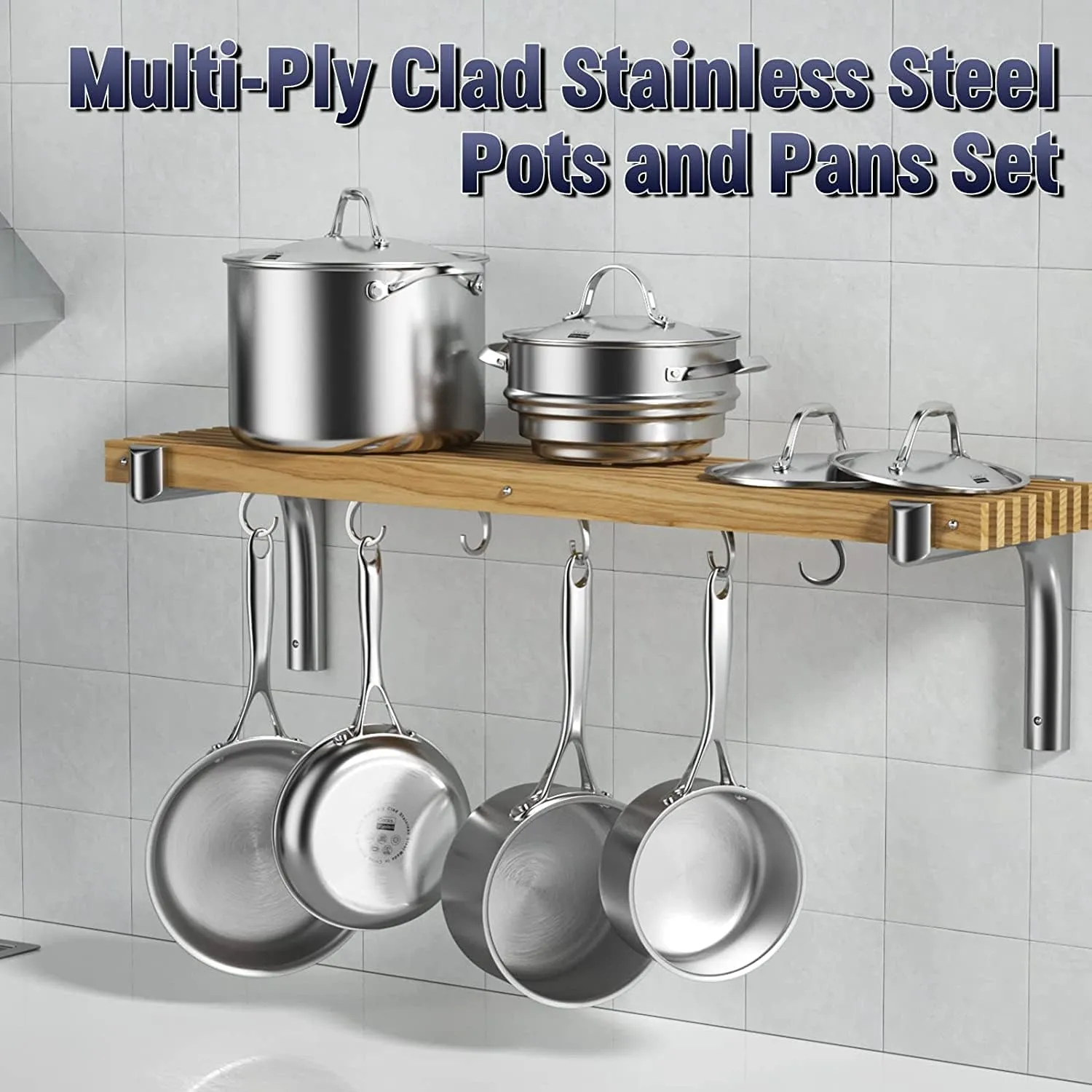 Cooks Standard Stainless Steel Kitchen Cookware Sets 9-Piece, Multi-Ply Full Clad Pots and Pans Cooking Set with Stay-Cool Handles, Dishwasher Safe, Oven Safe 500° F