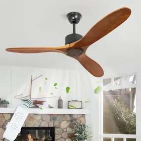 Depuley 52'' Ceiling Fan, Indoor Ceiling Fan with Remote Two Downrods, Solid Rubber Wood 3-Blade Ceiling Fans, AC Motor Retro Wood Ceiling Fan Without Light for Living Room & Covered Outdoor, Timer, Brown