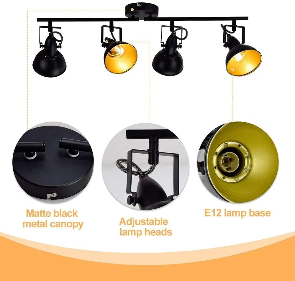 Depuley Flexible Track Light Kit, Black Ceiling Tracking Lights Fixture, 4-Light Flush Mount Spot Lighting for Living Room, Dining Room, Bedroom, Kitchen, Office, Closet Room