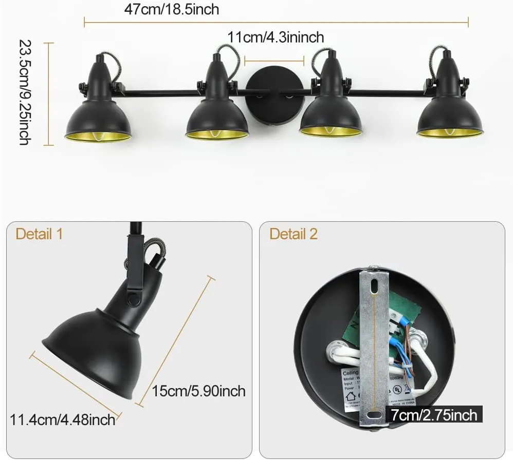 Depuley Flexible Track Light Kit, Black Ceiling Tracking Lights Fixture, 4-Light Flush Mount Spot Lighting for Living Room, Dining Room, Bedroom, Kitchen, Office, Closet Room