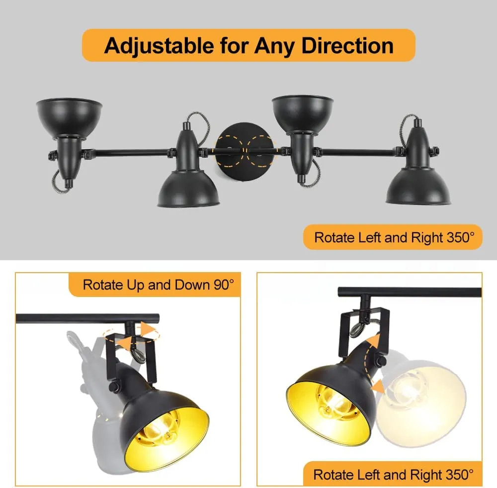 Depuley Flexible Track Light Kit, Black Ceiling Tracking Lights Fixture, 4-Light Flush Mount Spot Lighting for Living Room, Dining Room, Bedroom, Kitchen, Office, Closet Room