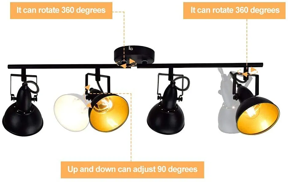 Depuley Flexible Track Light Kit, Black Ceiling Tracking Lights Fixture, 4-Light Flush Mount Spot Lighting for Living Room, Dining Room, Bedroom, Kitchen, Office, Closet Room