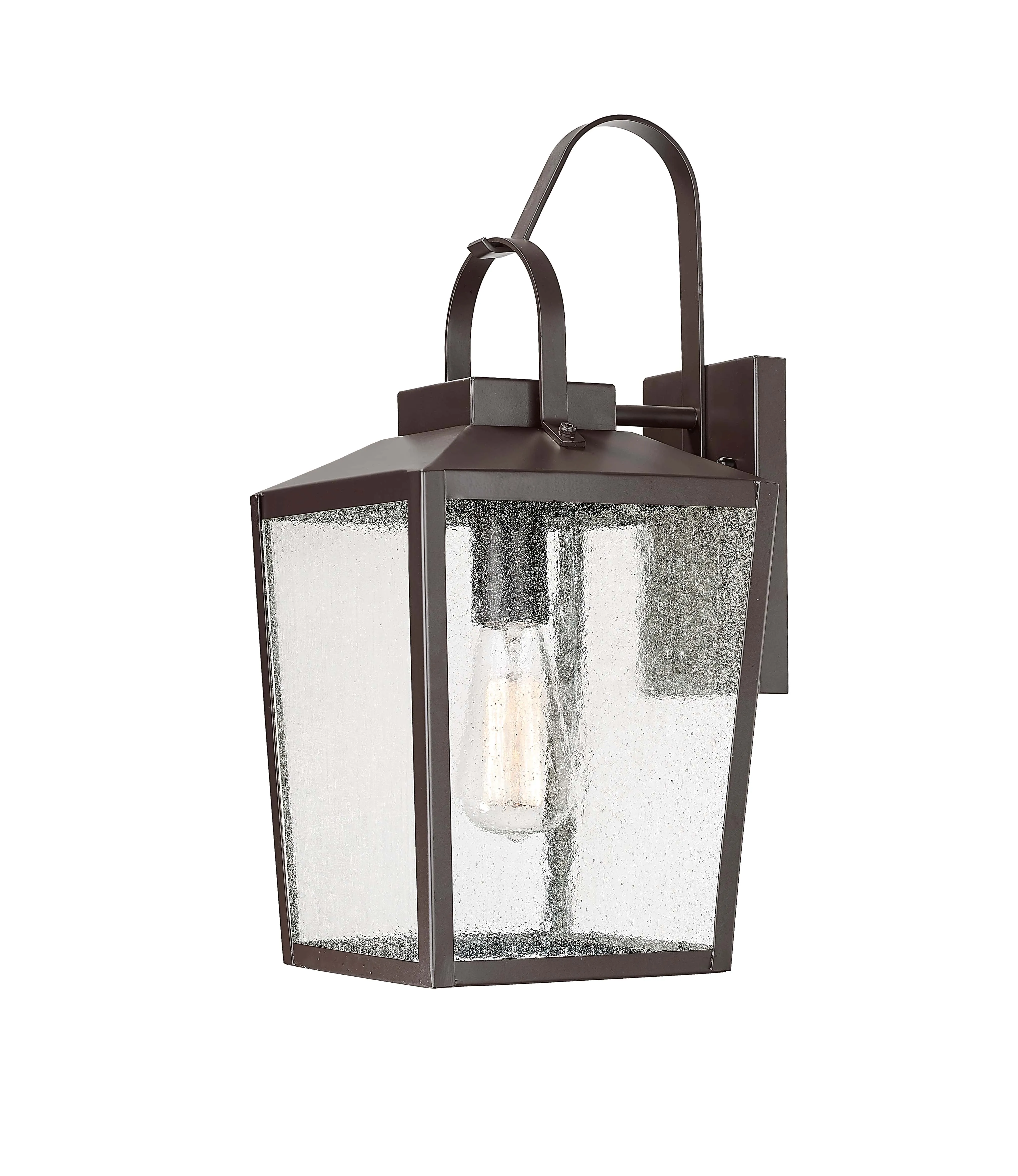 Devens Outdoor Wall Sconce - Powder Coated Bronze - Clear Seeded Glass - 9.375in. Extension - E26 Medium Base