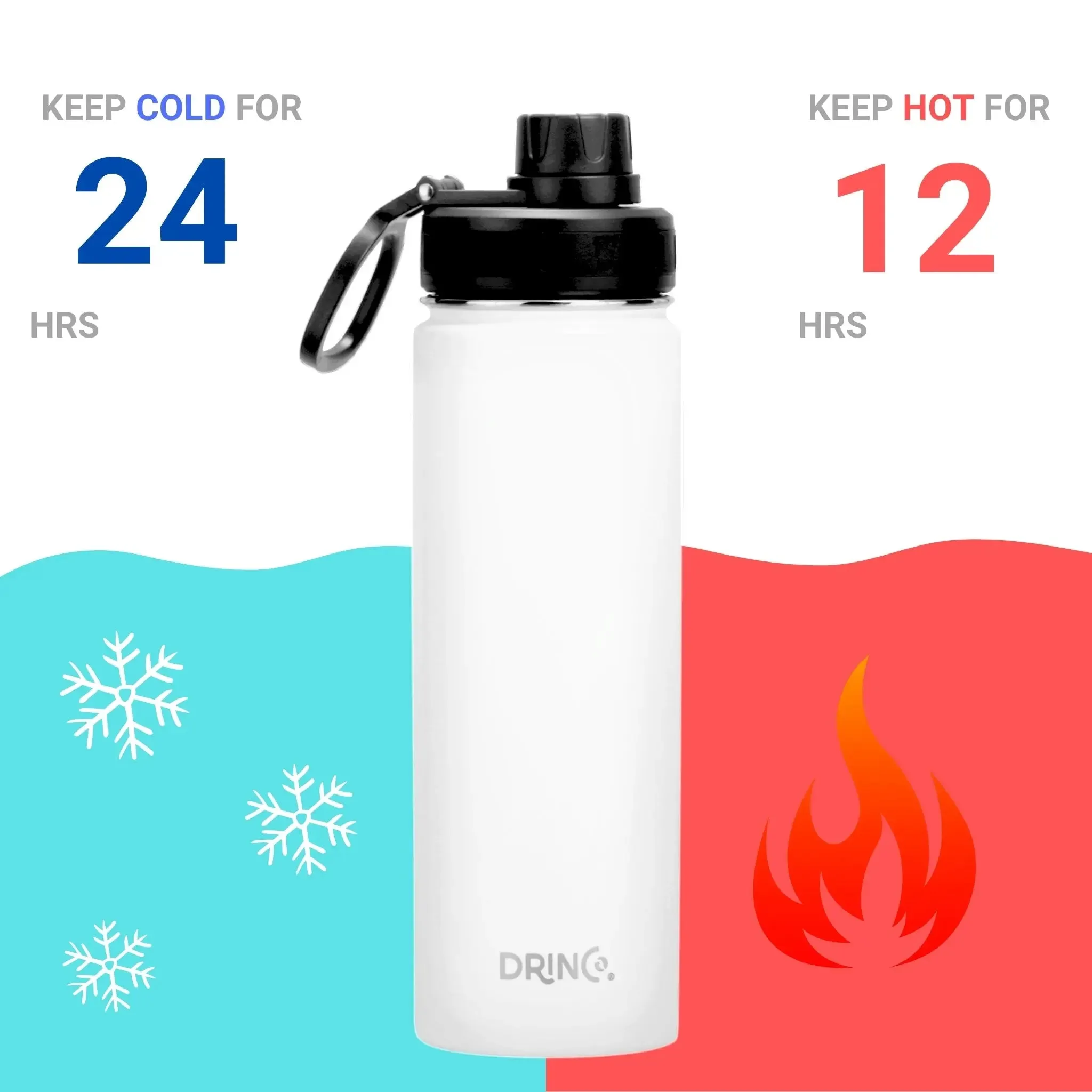 DRINCO® 22oz Stainless Steel Sport Water Bottle - Artic White -Stainless Steel Water Bottle