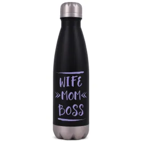 Elanze Designs Wife Mom Boss Black 17 ounce Stainless Steel Sports Water Bottle