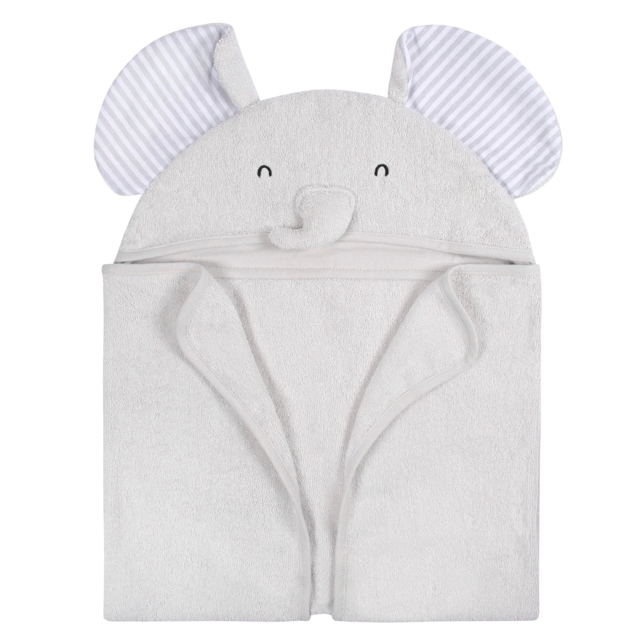 Embroidered 4-Piece Baby Neutral Grey Elephant Towel & Washcloths Set