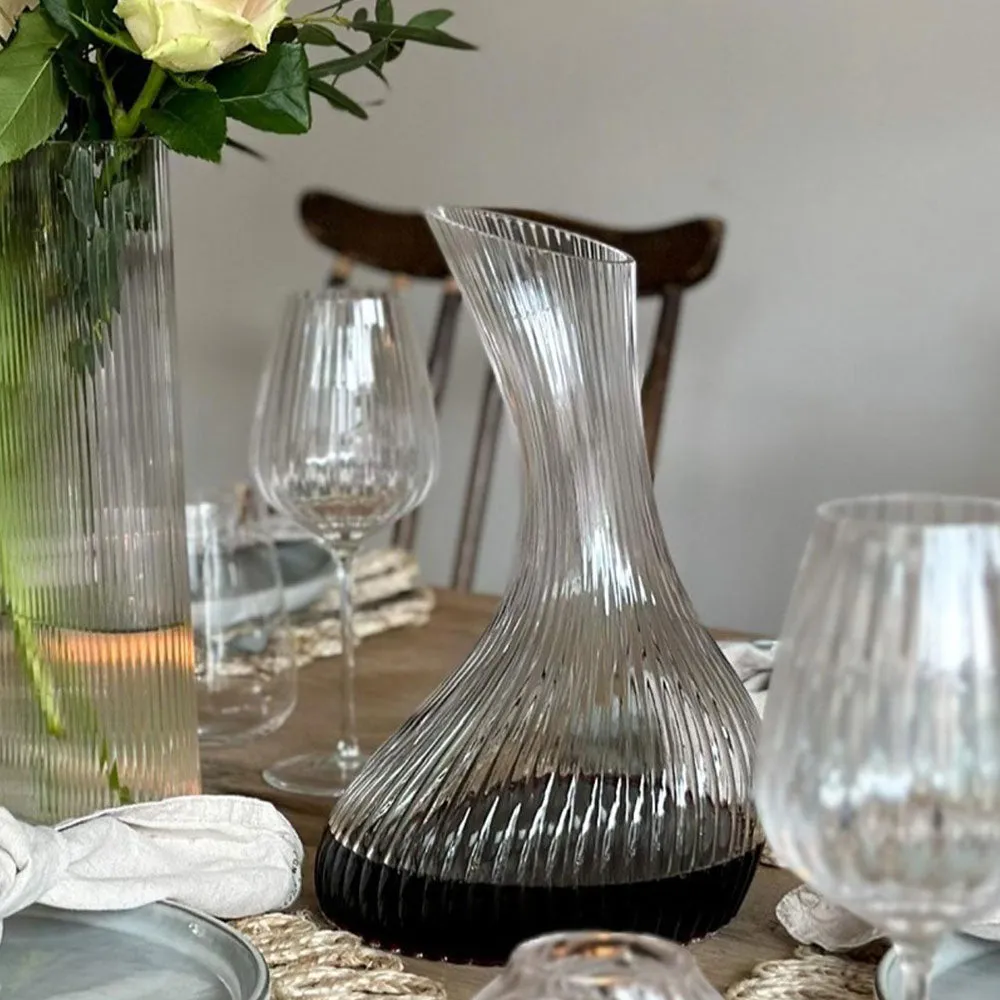 Etched line wine carafe in lead-free crystal