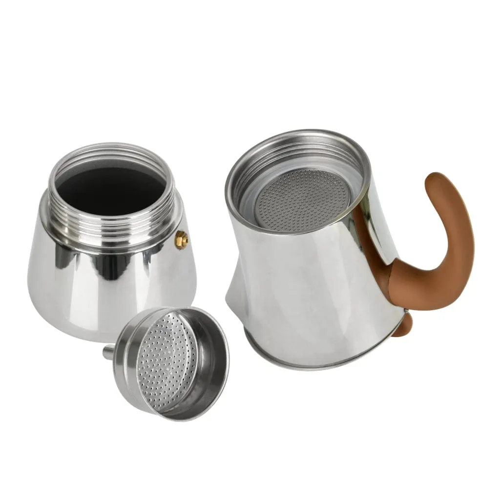 Fissman Espresso Maker Stovetop Stainless Steel  For 6 Cups with Bakelite Handle Silver 360ml