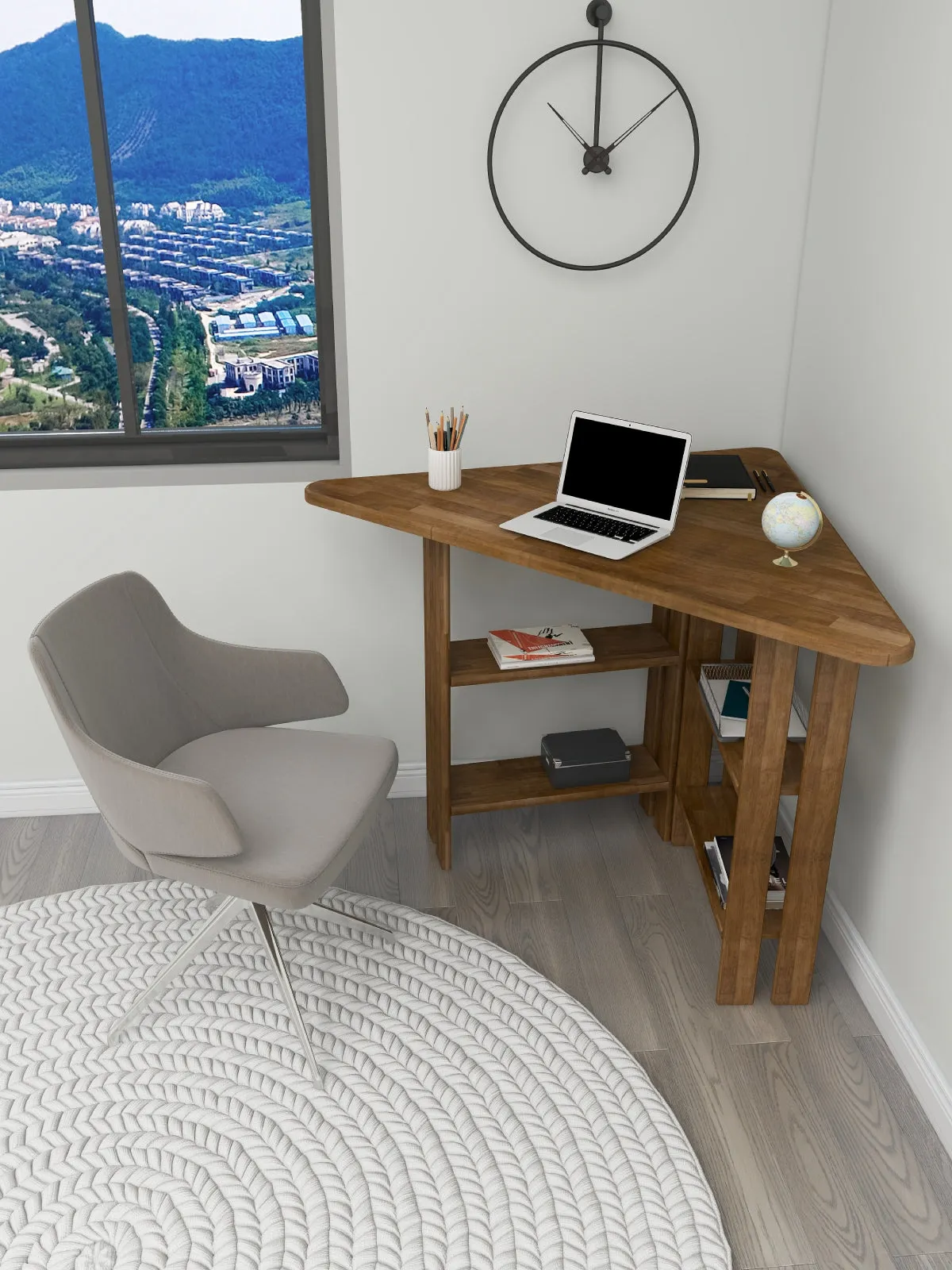 Friend Solid Pine Wood Computer Desk with Shelves