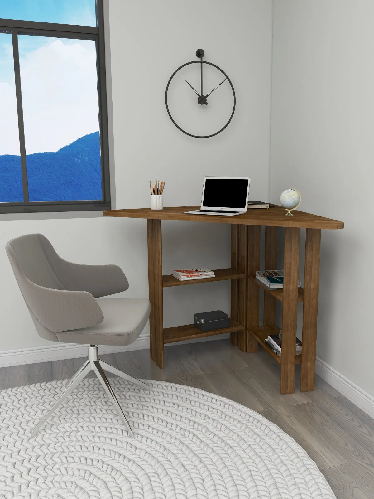 Friend Solid Pine Wood Computer Desk with Shelves