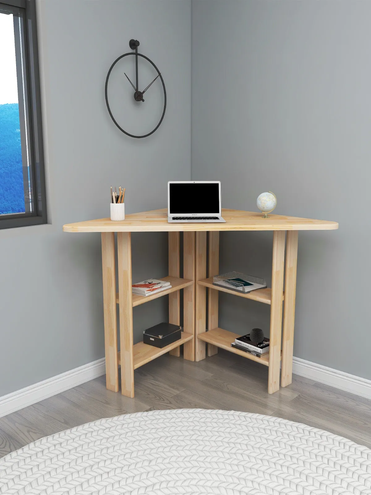 Friend Solid Pine Wood Computer Desk with Shelves