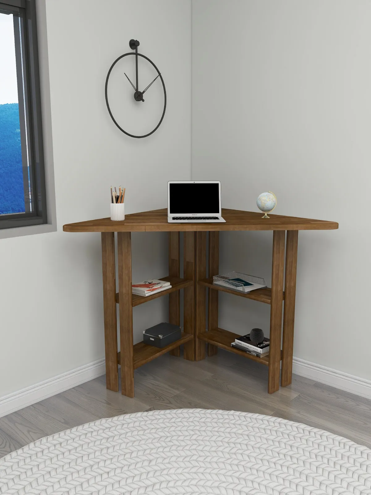 Friend Solid Pine Wood Computer Desk with Shelves