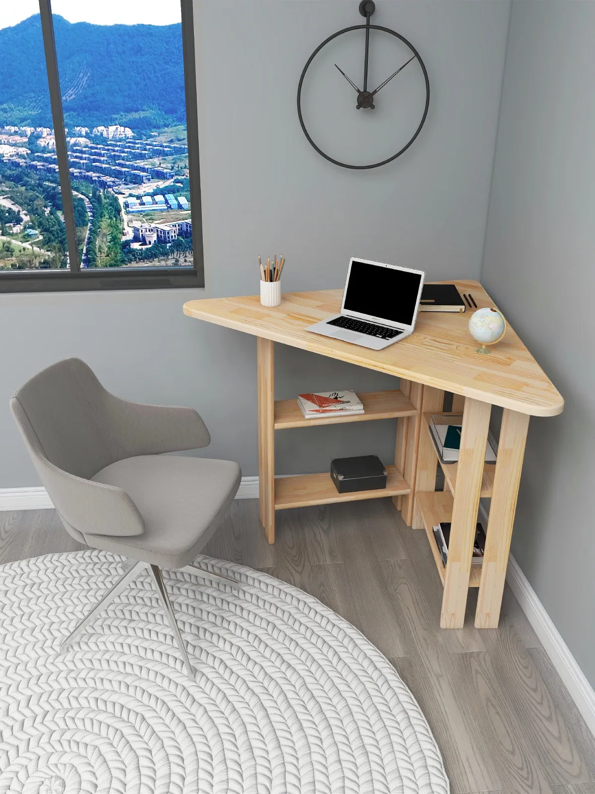 Friend Solid Pine Wood Computer Desk with Shelves