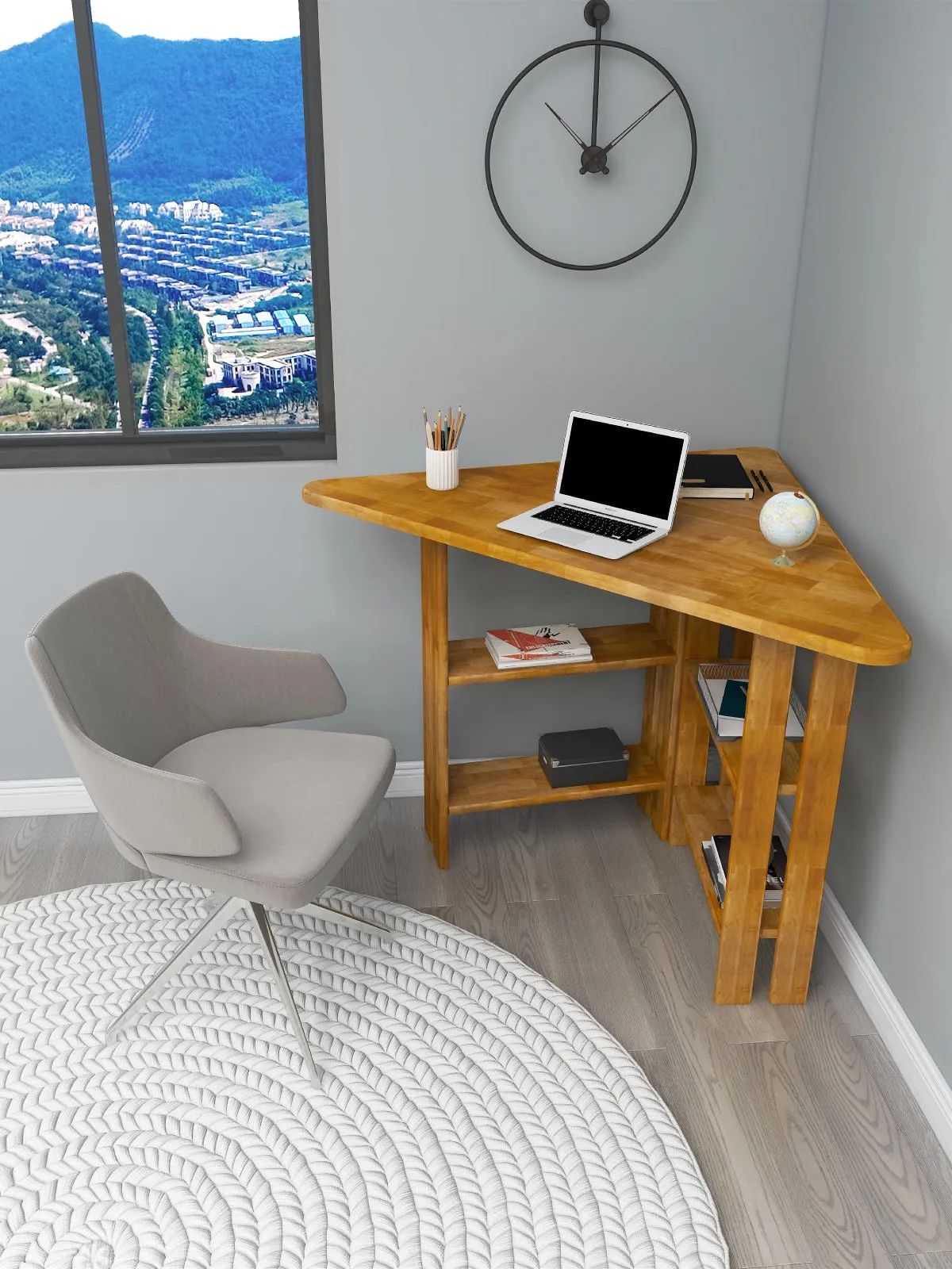 Friend Solid Pine Wood Computer Desk with Shelves