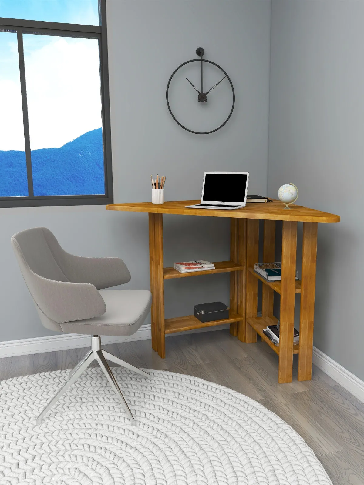 Friend Solid Pine Wood Computer Desk with Shelves