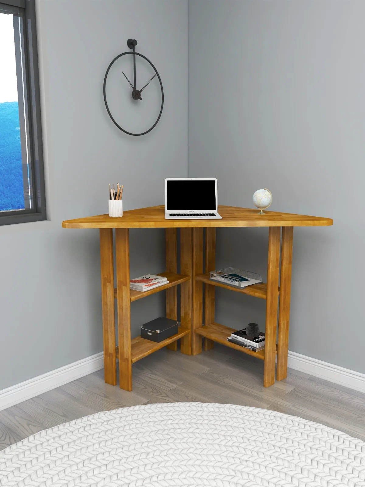 Friend Solid Pine Wood Computer Desk with Shelves