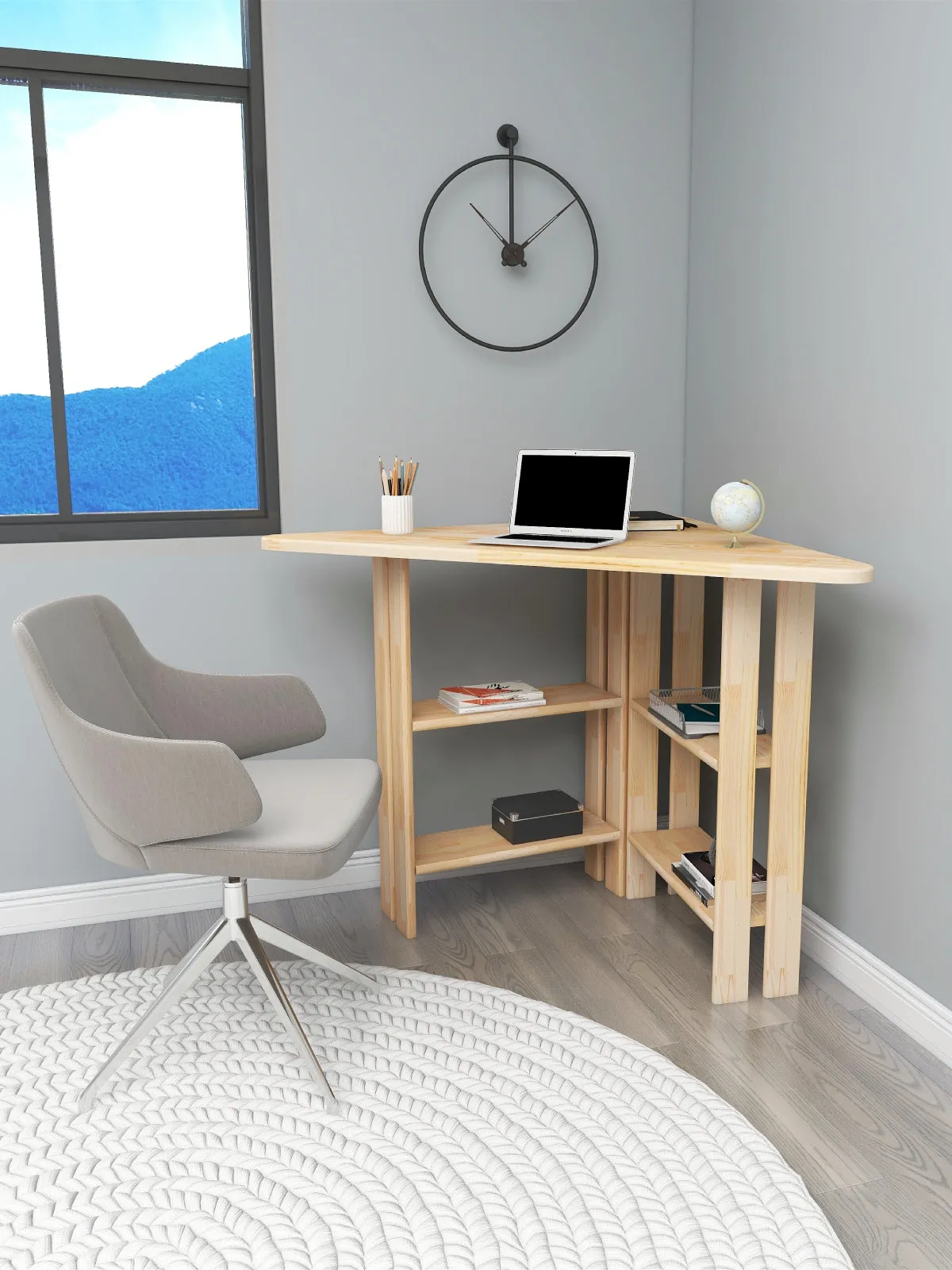 Friend Solid Pine Wood Computer Desk with Shelves