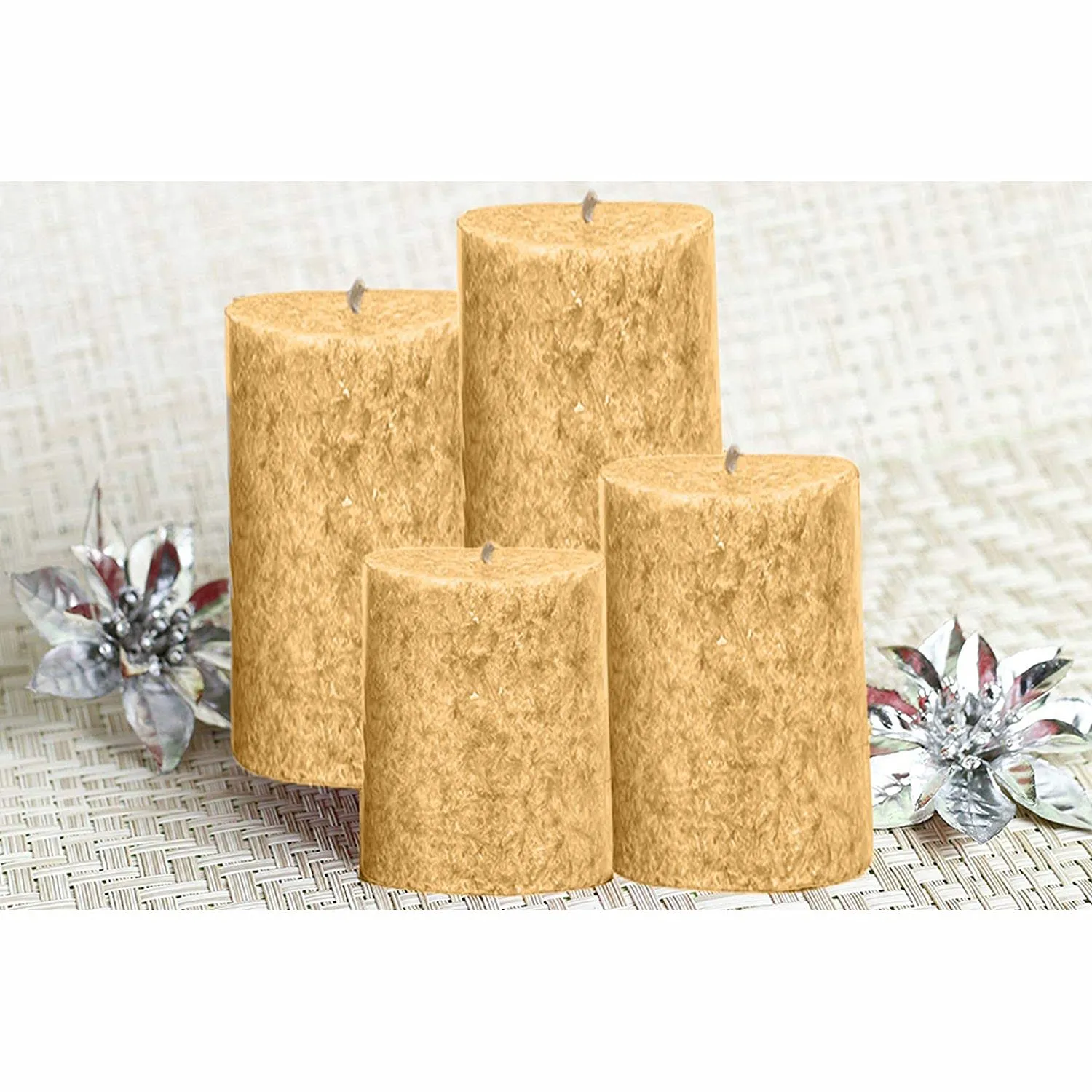 Gadgets Appliances Pure Wax Cinnamon Fragranced (Jasmine) Pillar Candles, Set fo 4 Scented Pillar Candles (Cream)