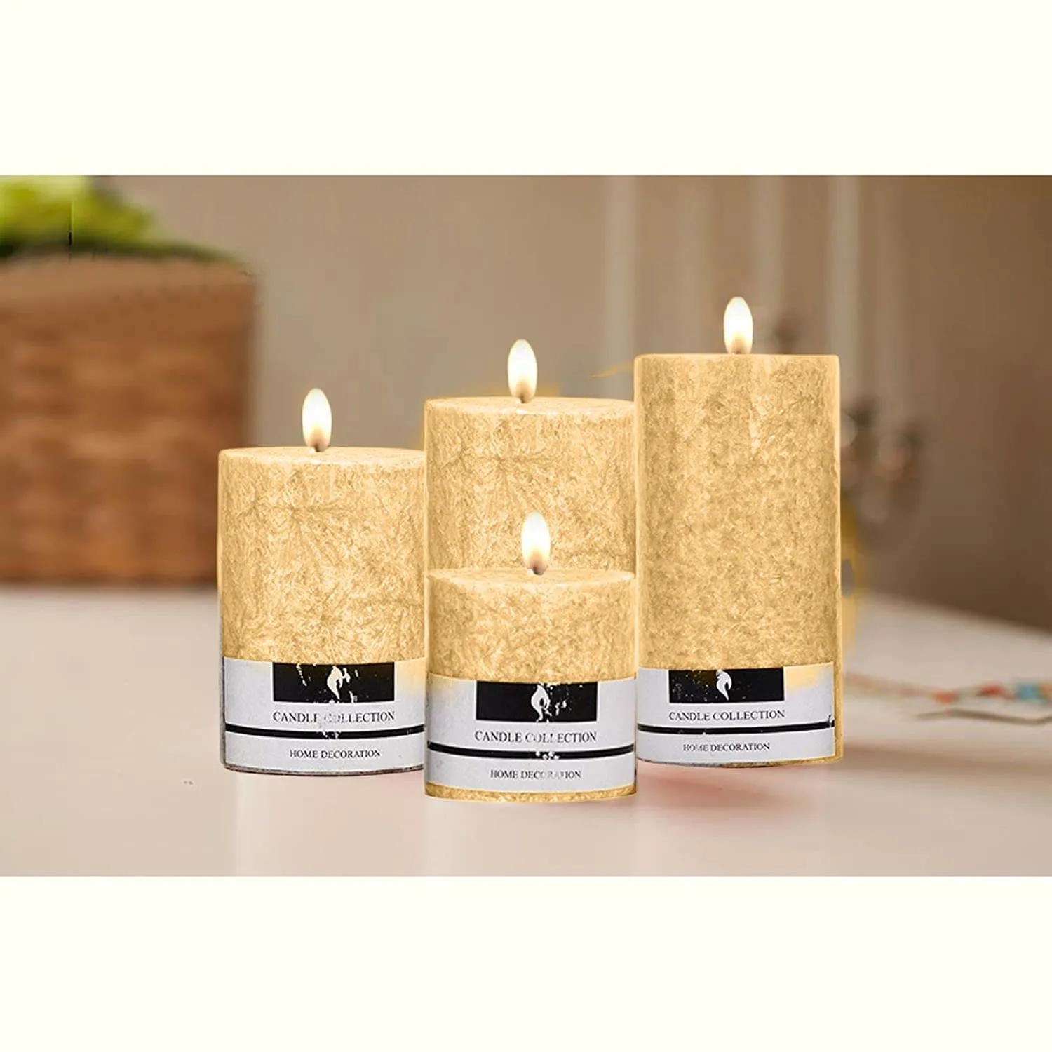 Gadgets Appliances Pure Wax Cinnamon Fragranced (Jasmine) Pillar Candles, Set fo 4 Scented Pillar Candles (Cream)