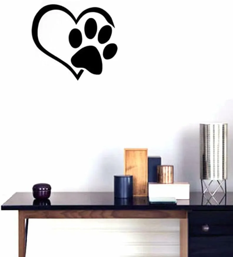 GADGETS WRAP Adorable Puppy Paw Heart Decal Valentine's Day Cuddly Dog Footprint Sticker Pet Window Vinyl Decor for Couple Bedroom Nursery Kids Room Cats Dogs Pets Store Shop