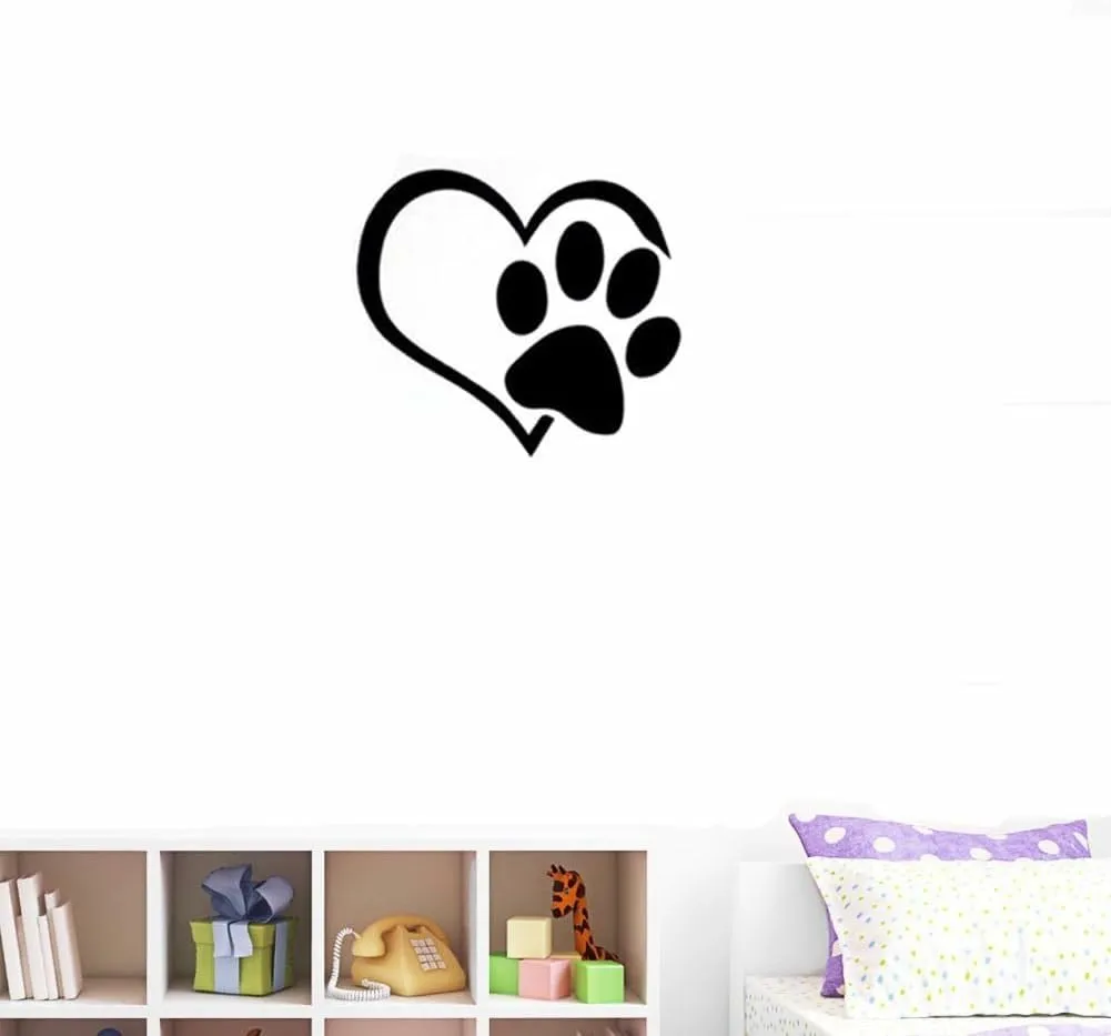 GADGETS WRAP Adorable Puppy Paw Heart Decal Valentine's Day Cuddly Dog Footprint Sticker Pet Window Vinyl Decor for Couple Bedroom Nursery Kids Room Cats Dogs Pets Store Shop