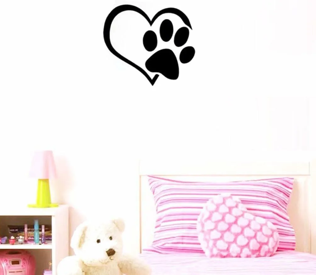 GADGETS WRAP Adorable Puppy Paw Heart Decal Valentine's Day Cuddly Dog Footprint Sticker Pet Window Vinyl Decor for Couple Bedroom Nursery Kids Room Cats Dogs Pets Store Shop