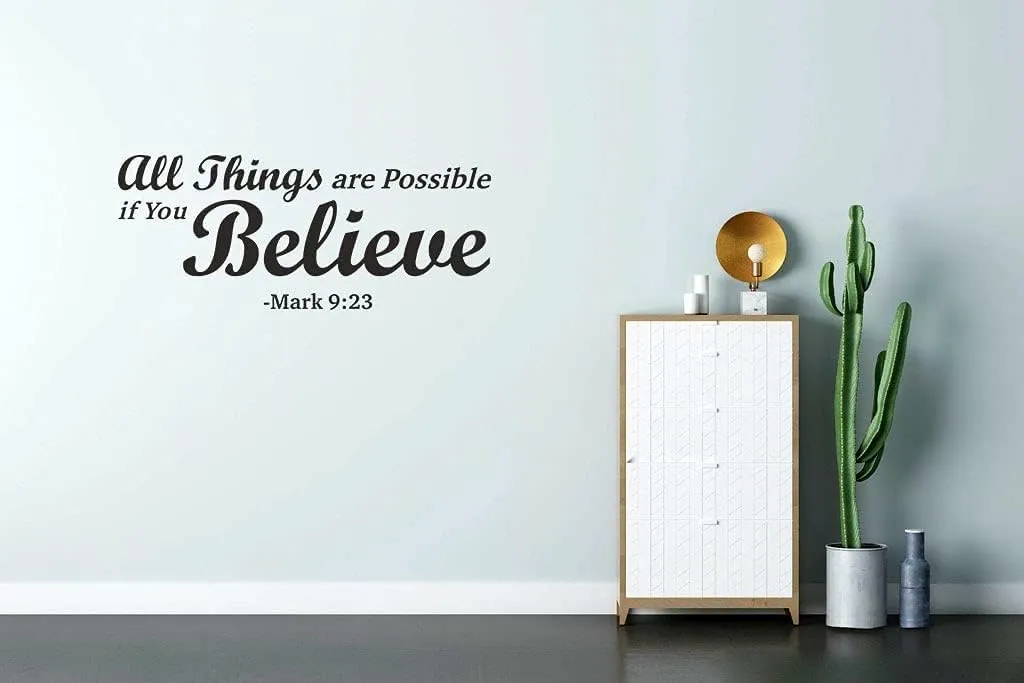 GADGETS WRAP Bible Verse Wall Decals,All Things are Possible if You Believe -Mark 9:23 Prayer Wall Stickers,Religious Scripture Blessed Lettering Vinyl