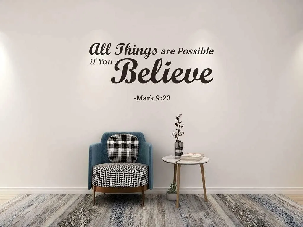 GADGETS WRAP Bible Verse Wall Decals,All Things are Possible if You Believe -Mark 9:23 Prayer Wall Stickers,Religious Scripture Blessed Lettering Vinyl