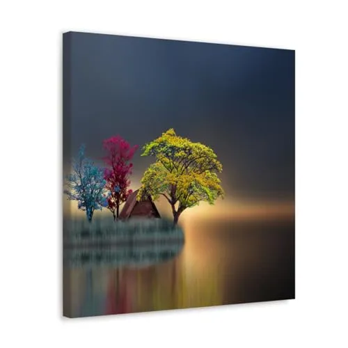 GADGETS WRAP Canvas Gallery Wrap Framed for Home Office Studio Living Room Decoration (10x10inch) - Trees On River