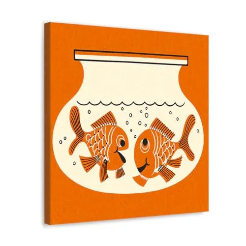 GADGETS WRAP Canvas Gallery Wrap Framed for Home Office Studio Living Room Decoration (10x10inch) - Two Goldfish In An Aquarium