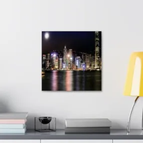 GADGETS WRAP Canvas Gallery Wrap Framed for Home Office Studio Living Room Decoration (10x10inch) - Victoria Harbour Night