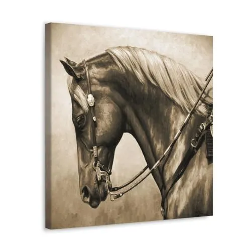 GADGETS WRAP Canvas Gallery Wrap Framed for Home Office Studio Living Room Decoration (10x10inch) - Western Horse Painting In Sepia