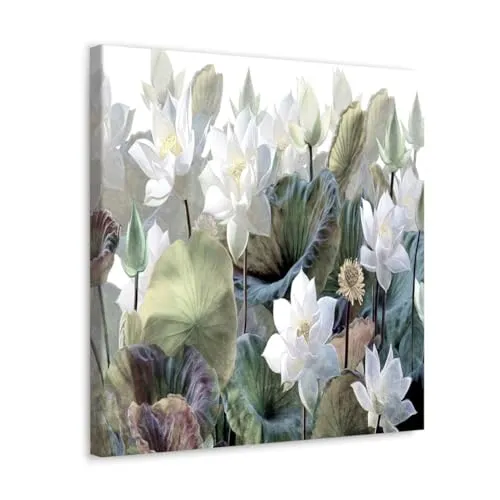 GADGETS WRAP Canvas Gallery Wrap Framed for Home Office Studio Living Room Decoration (10x10inch) - White Flowers Digital Painting