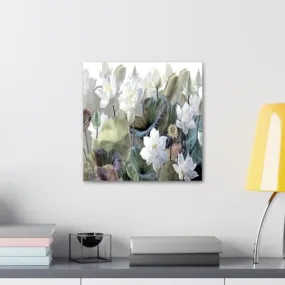 GADGETS WRAP Canvas Gallery Wrap Framed for Home Office Studio Living Room Decoration (10x10inch) - White Flowers Digital Painting