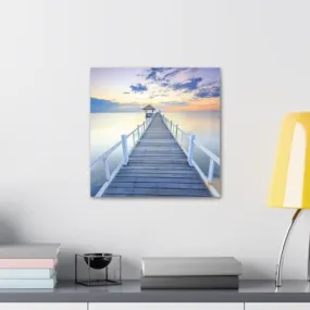 GADGETS WRAP Canvas Gallery Wrap Framed for Home Office Studio Living Room Decoration (10x10inch) - Wooden Pier Over Sea Scenery View