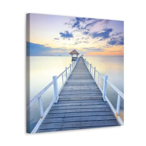 GADGETS WRAP Canvas Gallery Wrap Framed for Home Office Studio Living Room Decoration (10x10inch) - Wooden Pier Over Sea Scenery View