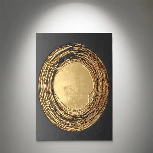 GADGETS WRAP Canvas Gallery Wrap Framed for Home Office Studio Living Room Decoration (11x14inch) - A Gold Circular Shape Wall Art