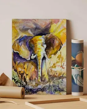 GADGETS WRAP Canvas Gallery Wrap Framed for Home Office Studio Living Room Decoration (11x14inch) - Elephant Oil Painting