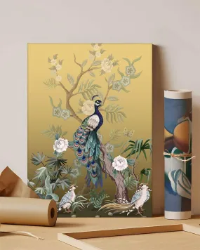 GADGETS WRAP Canvas Gallery Wrap Framed for Home Office Studio Living Room Decoration (11x14inch) - Peacock & Flower Tree Watercolor Painting