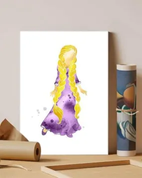 GADGETS WRAP Canvas Gallery Wrap Framed for Home Office Studio Living Room Decoration (11x14inch) - Rapunzel And Her Braids Watercolor