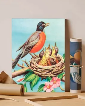 GADGETS WRAP Canvas Gallery Wrap Framed for Home Office Studio Living Room Decoration (11x14inch) - Robin And Chicks