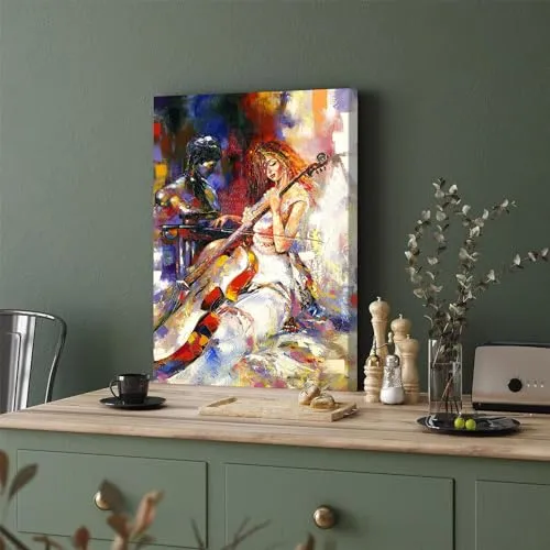 GADGETS WRAP Canvas Gallery Wrap Framed for Home Office Studio Living Room Decoration (11x17inch) - Chellist Abstract Oil Painting