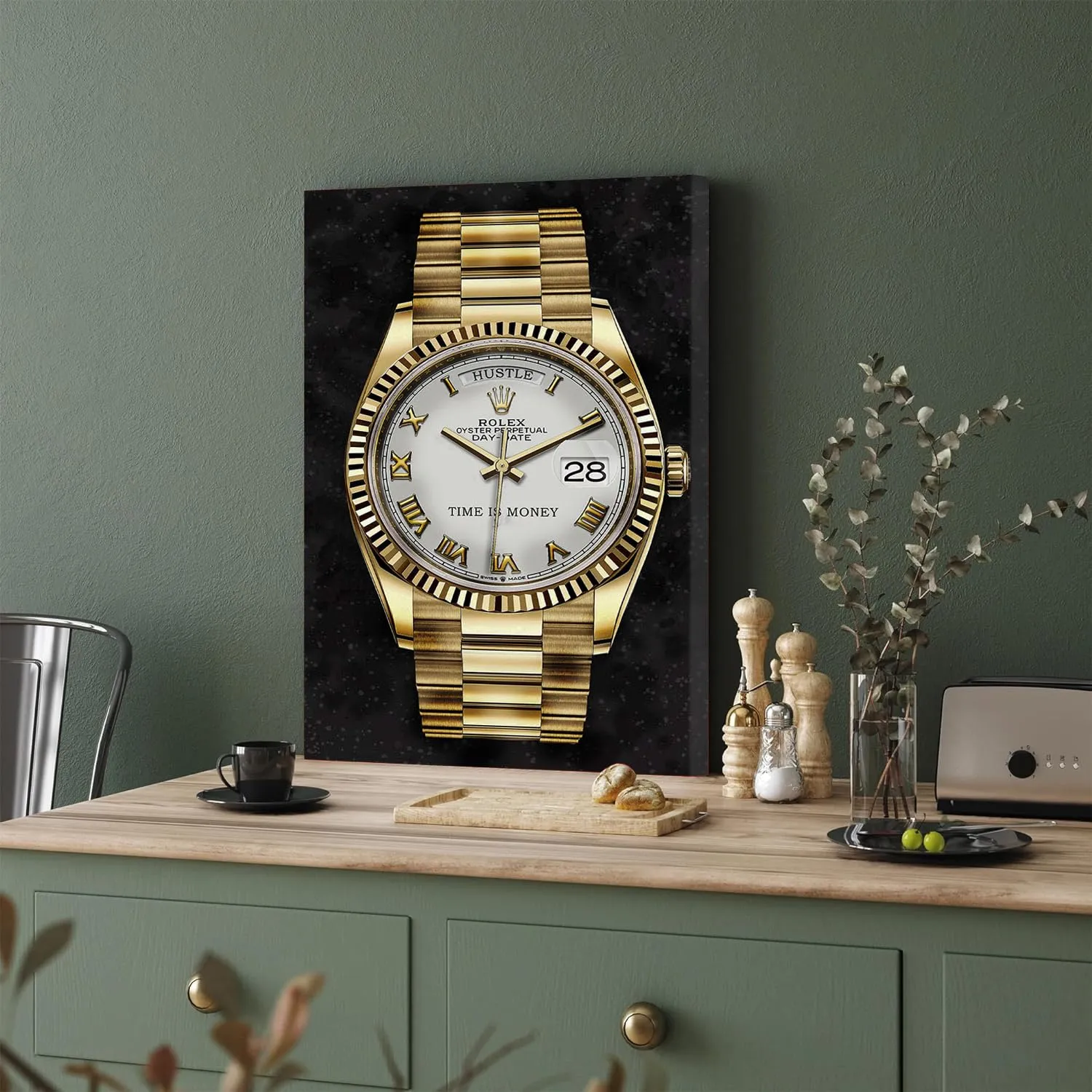 GADGETS WRAP Canvas Gallery Wrap Framed for Home Office Studio Living Room Decoration (11x17inch) - Hustle Watch Gold