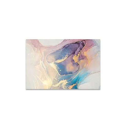 GADGETS WRAP Canvas Gallery Wrap Framed for Home Office Studio Living Room Decoration (11x9inch) - Blue Pink & Gold Fluid Abstract 1