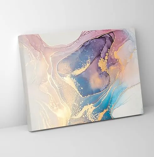 GADGETS WRAP Canvas Gallery Wrap Framed for Home Office Studio Living Room Decoration (11x9inch) - Blue Pink & Gold Fluid Abstract 1