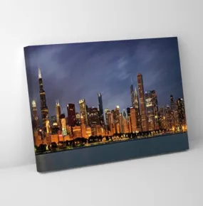 GADGETS WRAP Canvas Gallery Wrap Framed for Home Office Studio Living Room Decoration (11x9inch) - Chicago Skyline At Night Color