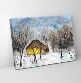 GADGETS WRAP Canvas Gallery Wrap Framed for Home Office Studio Living Room Decoration (11x9inch) - Log Cabin In Winter