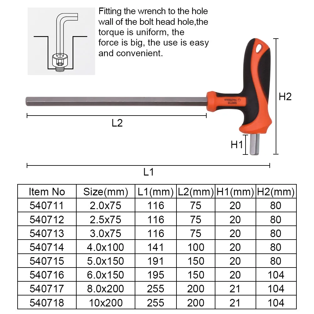 Harden Professional Hand Tool T-HANDLE Hand Tool Hex Key Wrench Set 6X150mm