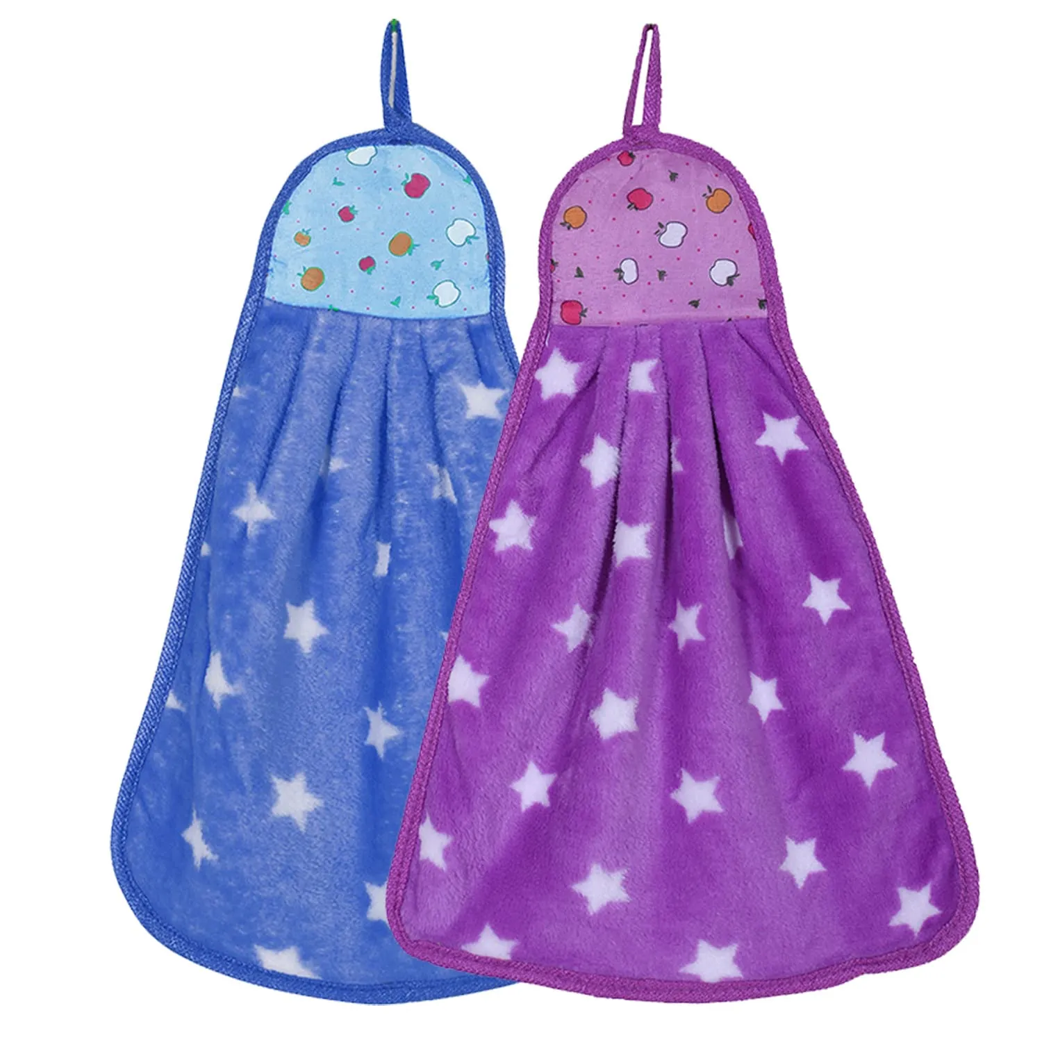 Heart Home Soft Cotton Star Print Super Absorbent Hanging Napkin|Hand Towel for Washbasin & Kitchen,Pack of 2,(Assorted)